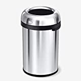 simplehuman 115 Liter / 30 Gallon Bullet Open Top Trash Can Commercial Grade Heavy Gauge, Brushed Stainless Steel