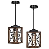 DEWENWILS 2 Pack Farmhouse Pendant Light, Metal Hanging Light Fixture with Wooden Grain Finish, 48 Inch Adjustable Pipes for Flat and Slop Ceiling, Kitchen Island, Bedroom, Dining Hall, ETL Listed