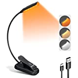 Glocusent Lightweight Rechargeable 10 LED Amber Book Light for Reading in Bed, Clip-on EyeCare Warm Reading Light up to 80Hrs, 3 Brightness Dimmable X 3 Color Modes, Perfect for Readers & Kids