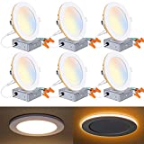 6 Pack 6 Inch LED Recessed Ceiling Light with Night Light, CRI90, 14W=100W, 1200lm, 2700K/3000K/3500K/4000K/5000K Selectable, Dimmable Ultra-Thin Can-Killer Downlight, J-Box Included
