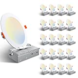 Amico 20 Pack 6 Inch 5CCT Ultra-Thin LED Recessed Ceiling Light with Junction Box, 2700K/3000K/3500K/4000K/5000K Selectable, 12W Eqv 110W, Dimmable Can-Killer Downlight, 1050LM High Brightness - ETL