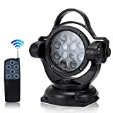 SUPAREE Wireless Remote Control Searchlight 5000LM 12V 24V 60W 360º Cree LED Rotating Remote Control Work Light Spot for SUV Off-Road Trucks Boat Home Security Farm Field Protection Emergency Lighting