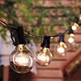Outdoor String Lights 25Feet 2Pack G40 Globe Patio Lights with 54 Edison Glass Bulbs(4 Spare), Waterproof Connectable Hanging Cafe Lights for Cafe Backyard Porch Home Decor, E12 Socket Base, Black
