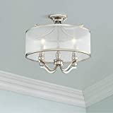 Nor Contemporary Close to Ceiling Light Semi-Flush Mount Fixture Polished Nickel 18' Wide 4-Light Silver Organza Shade House Bedroom Hallway Living Room Bathroom Dining Kitchen - Possini Euro Design