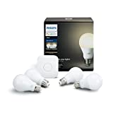 Philips Hue White A19 60W Equivalent LED Smart Light Bulb Starter Kit, 4 A19 White Smart Bulbs and 1 Hub, Works with Alexa, Apple HomeKit and Google Assistant, (All US Residents)