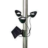 Solar Flagpole Light, Wall Mount Spinning Flag Pole Light Features 3 Spotlights, 360 Degrees of Flag Illumination, Adjustable Metal Clamps Fits 2’’- 6’'In Ground or House No Tangle American Flag Poles