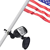 Flagpole Light Solar Powered, 2 in 1 House Mounted Flag Light Mounting Bracket Fits Flag Pole 1’’ to 3.5” In Diameter, Super Bright 4 LED Auto Dusk to Dawn for Most Wall-Mounted Spinning Flag Poles
