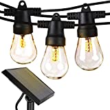 Brightech Ambience Pro Solar Powered String Lights - Commercial Grade 27t Waterproof Patio Lights with Edison Bulbs, Shatterproof LED Solar Outdoor String Lights- 1W LED, Soft White Light