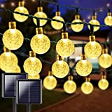 2-Pack 100 LED 64FT Crystal Globe Solar String Lights Outdoor, Super Bright Solar Outdoor Lights with 8 Lighting Modes, Waterproof Solar Globe Lights for Garden Tree Patio Party Christmas (Warm White)