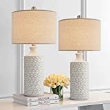 PoKat 24.75’’ Modern Contemporary Ceramic Table Lamp Set of 2 for Living Room White Desk Decor Lamps for Bedroom Study Room Office Farmhouse Bedside Nightstand Lamp End Table Lamps