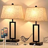Set of 2 Touch Control Table Lamps with 2 USB Ports, 3-Way Dimmable Bedside Nightstand Lamps for Bedrooms Living Room Reading, Modern Table Lamp Sets with Fabric Shade, LED Bulbs Included