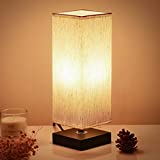 Bedside Table Lamp - Soilsiu Bedroom 3 Color Options Solid Wood Lamps with Modern Fabric Shade Reading Nightstand Lamps for Living Room, Kids Room, College Dorm, Office (LED Bulb Included)