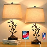 3-Way Dimmable Touch Table Lamps for Living Room Set of 2 Traditional Lamps for Bedroom with 2 USB Charging Ports Bedside Nightstand Lamps for Reading Retro Vine Lamps End Table Office, Bulbs Included