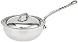 Mauviel Made In France M'Cook 5 Ply Stainless Steel 1.7 Quart Curved Splayed Saute Pan with Lid, Cast Stainless Steel Handle