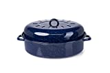 18' Traditional Vintage Style Blue Speckled Enamel on Steel Covered Oval Roaster