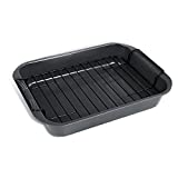 kitCom Bakeware Nonstick Roaster, Nonstick Roasting Pan with Rack, Great For Roast Chicken, Roasts And Turkeys - 15 Inch x 11 Inch (5.8 QT) , Gray