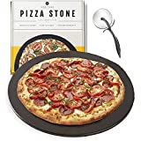Heritage Pizza Stone, 15 inch Ceramic Baking Stones for Oven Use - Non-Stick, No Stain Pan & Cutter Set for Gas, BBQ & Grill - Kitchen Accessories & Housewarming Gifts w/ Bonus Pizza Wheel - Black