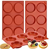 Ocmoiy Silicone Muffin Top Pans for Baking/Non-Stick 3' Round Silicone Mold for Corn Bread, Eggs, 6 Cavities Whoopie Pie Pan Pack of 3