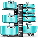 Pan Organizer Rack for Cabinet, Pot and Pan Organizer for Cabinet with 3 DIY Methods, Adjustable Pan Pot Rack with 8 Tiers, Heavy Duty Pot Organizer Deep U-shaped Design with Obstructed Slip Layer