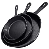 Simple Chef Cast Iron Skillet 3-Piece Set - Best Heavy-Duty Professional Restaurant Chef Quality Pre-Seasoned Pan Cookware Set - 10', 8', 6' Pans - Great For Frying, Saute, Cooking, Pizza & More,Black