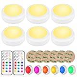 BLS LED Puck Lights with Remote Control, Wireless Under Cabinet Lighting, Battery Powered Lights, Stick on Lights, Color Changing Lights with Dimmer and Timer, AA Battery Operated Closet Light, 6 Pack