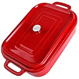 16.9x10 Inch,4.5 quart， Ceramic Casserole Dish with Lid, Large bakeware,Covered Rectangular Set, Lasagna pan Pans for Cooking, Baking dish With Lid for Dinner, Kitchen deep red oven extra dishes serving loaf toast bake bread stoneware 9x13x5 safe 4 inch