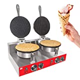ALDKitchen Waffle Cone Maker | Commercial Waffle Roll Maker | Nonstick Covering | Stainless Steel | 110V (Double)