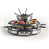 GIVENEU Electric Fondue Pot Sets with BBQ Grill, 1500W Fondue Pots with 8 Forks and Electric Raclette BBQ Grill, Dual Adjustable Thermostats, Perfect Fondue Grill Combo for 8 People Serve