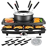 Befano Electric Raclette BBQ Grill with Fondue Pot Sets, Portable Korean Table Grill Electric Indoor Cheese Raclette, Dual Adjustable Thermostats, 8 People Serve Perfect for Parties and Family Fun