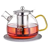 Glass Teapot Tea Kettle for Loose Tea Thicken Class Tea Pot for Stove Top (40oz/1200ml) with Basket Infusers, Ideal Tea Sets for Women Tea Maker Gift