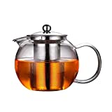 HKKAIS Glass Teapot with Removable Infuser Teabloom Stovetop & Microwave Safe Borosilicate Clear Large Glass Teapot (22OZ)
