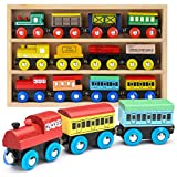 Play22 Wooden Train Set 12 PCS - Train Toys Magnetic Set Includes 3 Engines - Toy Train Sets For Kids Toddler Boys And Girls - Compatible With Thomas Train Set Tracks And Major Brands - Original