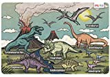merka Kids' Dinosaur Kitchen Table Mat – Reusable, Non-Slip, Silicone Plastic Educational/Learning Placemat for The Dining Table – for Kids or Babies – Features T-Rex, Triceratops & More
