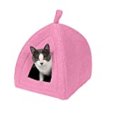 Furhaven Pet Bed for Cats and Small Dogs - Polar Fleece Foldable Triangular Tent Cave Cat Bed, Washable, Cotton Candy Pink, One Size