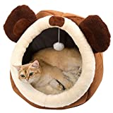 Cat Beds for Indoor Cats - Cat Bed Cave with Removable Washable Cushioned Pillow, Soft Plush Premium Cotton No Deformation Pet Bed, Roomy Bear Cat House Design, Multiple Sizes-L