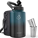 BUZIO One Gallon Vacuum Insulated Jug, Insulated Beer Growler, 18/8 Food-grade Stainless Steel 128oz Water Bottle Comes with Two Stainless Steel Cups Thermo Canteen Mug ,Indigo Crush