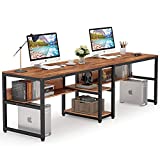 Tribesigns Two Person Desk with Bookshelf, 78.7 Computer Office Double Desk for Two Person, Rustic Writing Desk Workstation with Shelf for Home Office (Rustic)