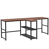 HOMCOM 83' Two Person Computer Desk with 2 Storage Shelves, Double Desk Workstation with Book Shelf, Long Desk Table for Home Office, Dark Walnut