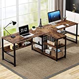 Tribesigns 94.5 inch Two Person Desk with Storage Shelves and Tiltable Tabletop, Double Computer Desk with Printer Shelf, Extra Long Double Workstation Desk Study Table for Home Office (Rustic)