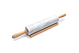Fox Run White Marble Rolling Pin with Wooden Cradle, 2.5 x 18 x 2.5 inches