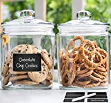 Set of 2 - Glass Canister Set for Kitchen Counter + Labels & Marker - Glass Cookie Jars with Airtight Lids - Food Storage Containers with Lids Airtight for Pantry - Flour, Sugar, Coffee, Cookies, etc.