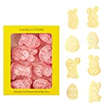 Easter Cookie Cutters with Plunger Stamps Set 8 Pcs Plastic Biscuit Mold for Baking Rabbit Bunny Egg Chick