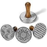 HULISEN Cookie Stamps Set of 4, Metal Cookie Press Mold with Wooden Handle, Decorating Supplies for DIY Baking, Cake, Pastry, Easy to Use, Gift Package