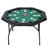 KARMAS PRODUCT Poker Table Folding Texas Holdem Casino Leisure Game Octagonal Table with Cup Holder 8 Player -Green