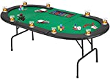 ECOTOUGE Poker Table w/Stainless Steel Cup Holder for 9 Player w/Leg, Texas Hold 'Em Poker Play Table Casino Leisure Table Top, Green Felt
