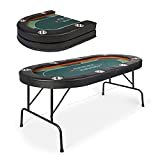 Foldable Poker Table 8 Playes, w/Upgradeted Padded Rails & Stainless Steel Cup Holders, Texas Holdem Poker Table for Texas Casino Leisure Game Blackjack Board Game, No Assembly Required