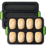 TOPZEA Set of 2 Silicone Baguette Pan, Nonstick French Bread Mold Perforated Pan 3 Wave Loaves Toast Loaf Bake Mold 8 Gutter Bread Crisping Tray for Cake Cooking Baker, Black