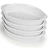 LEETOYI Porcelain Small Oval Au Gratin Pans,Set of 4 Baking Dish Set for 1 or 2 person servings, Bakeware with Double Handle for Kitchen and Home (White)