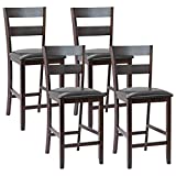 COSTWAY Set of 4 Bar Stools, 25” Counter Height Kitchen Dining Pub Chairs with Soft Padded Seat, PU Leather Cover & Rubber Wood Legs, Suitable for Dining Room, Restaurant & Cafe Store (4)