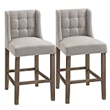 HOMCOM Tufted Counter Height Bar Stools Set of 2, Upholstered Bar Chairs, 26.5' Seat Height with Wood Legs for Kitchen, Dining Room, Beige